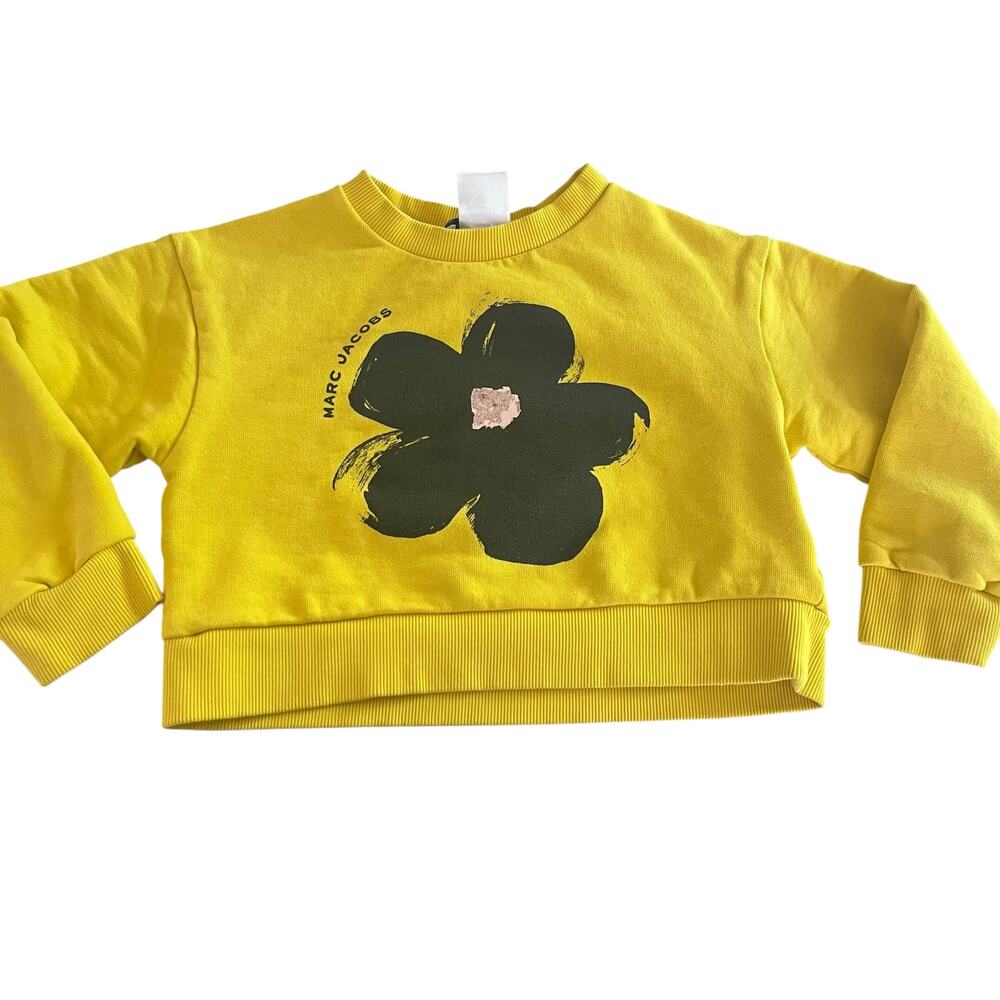 Marc Jacobs Girls Yellow Cropped Sweatshirt Black Flower Logo French Terry 5Y